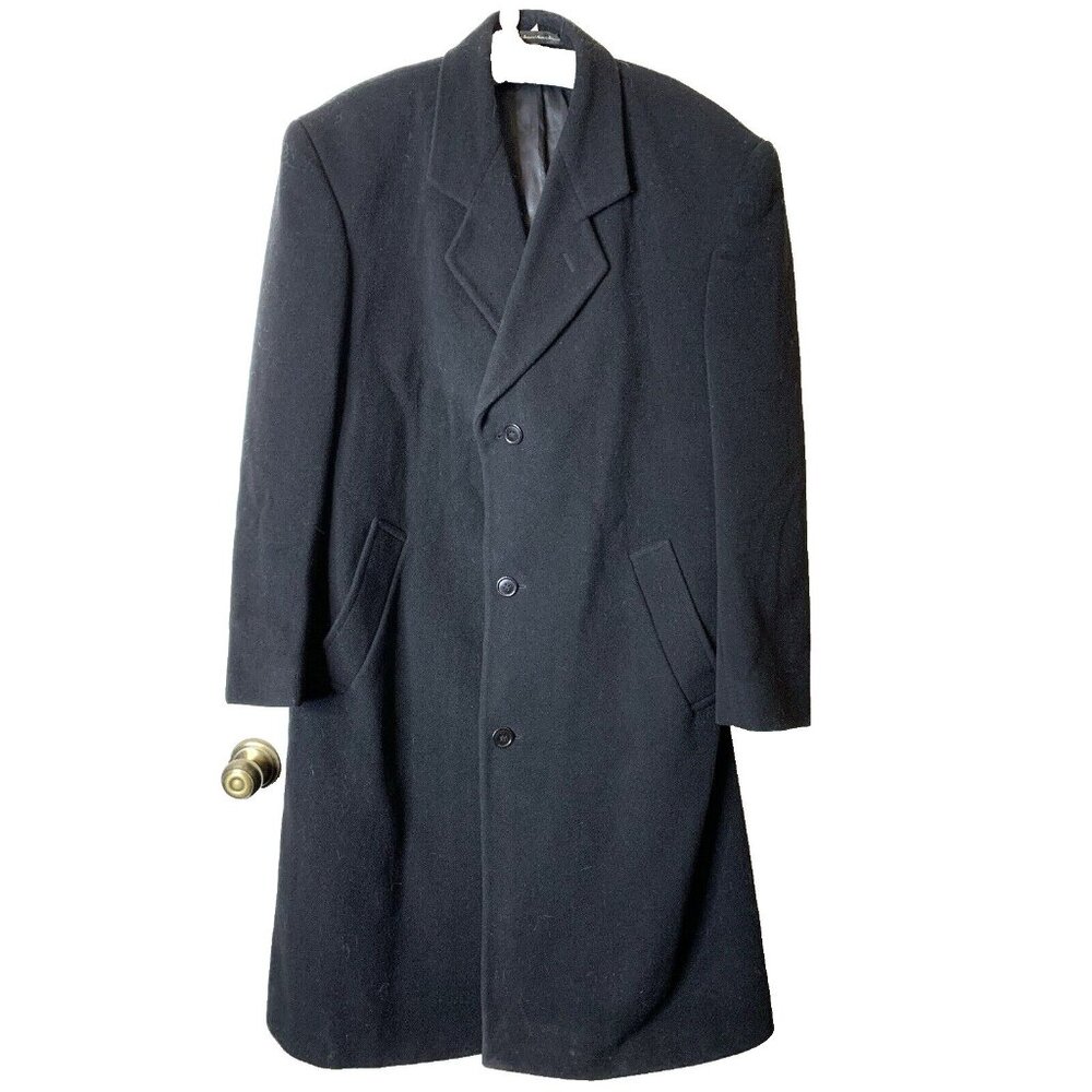 Oscar de la Renta 42R Single Breasted Designer Black Wool & Cashmere Long Coat